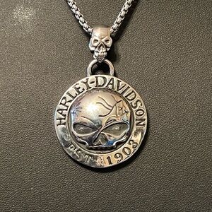 Harley-Davidson Stainless Steel Skull Medallion Necklace